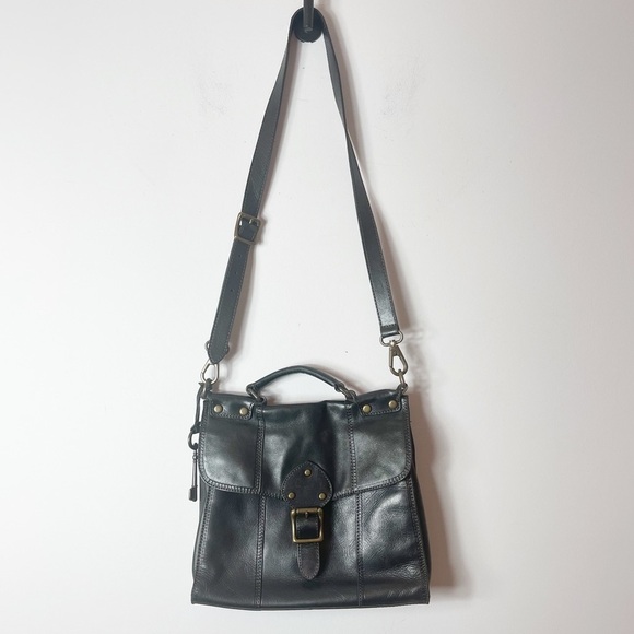Fossil Handbags - Fossil Vintage Revival Flap Black Leather Crossbody Bag
